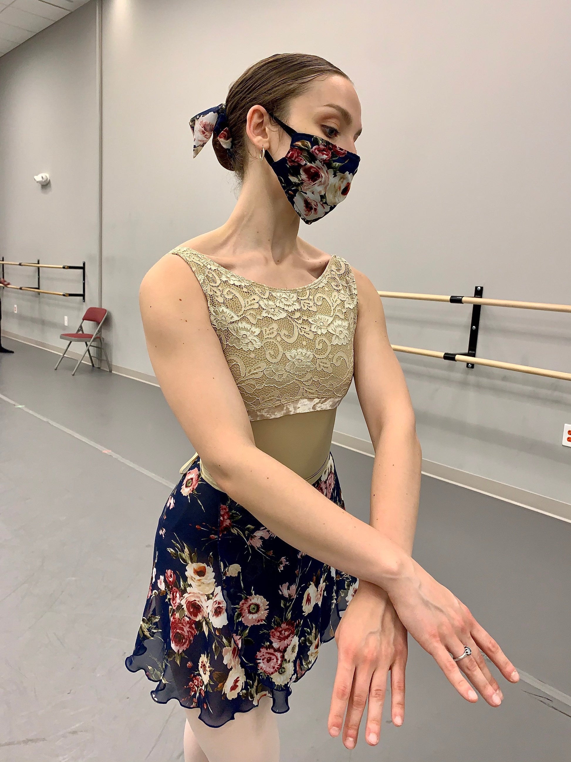 blue floral print chiffon ballet skirt